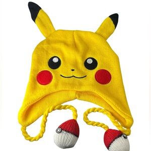 Pokemon Yellow Pikachu Pokeball Knitted With Ears Beanie Hat Winter Cap